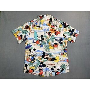 Mickey Mouse Beach Vacation Button Up Hawaiian Shirt Men's M Fun Novelty Print